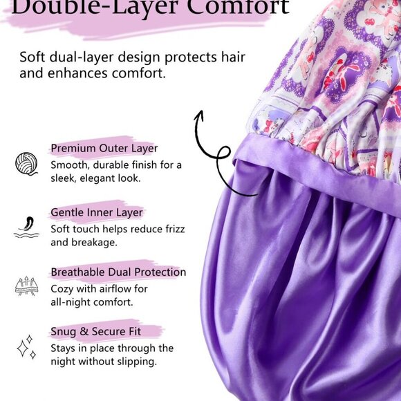 Double Layer Satin Hair Bonnet with Eye Mask Sleep Cap for Curly Natural Hair